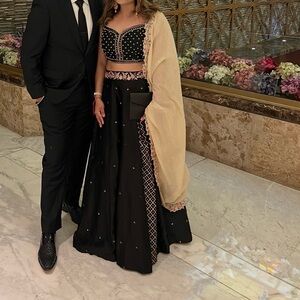 Black Embellished Lehenga with Beige Dupatta